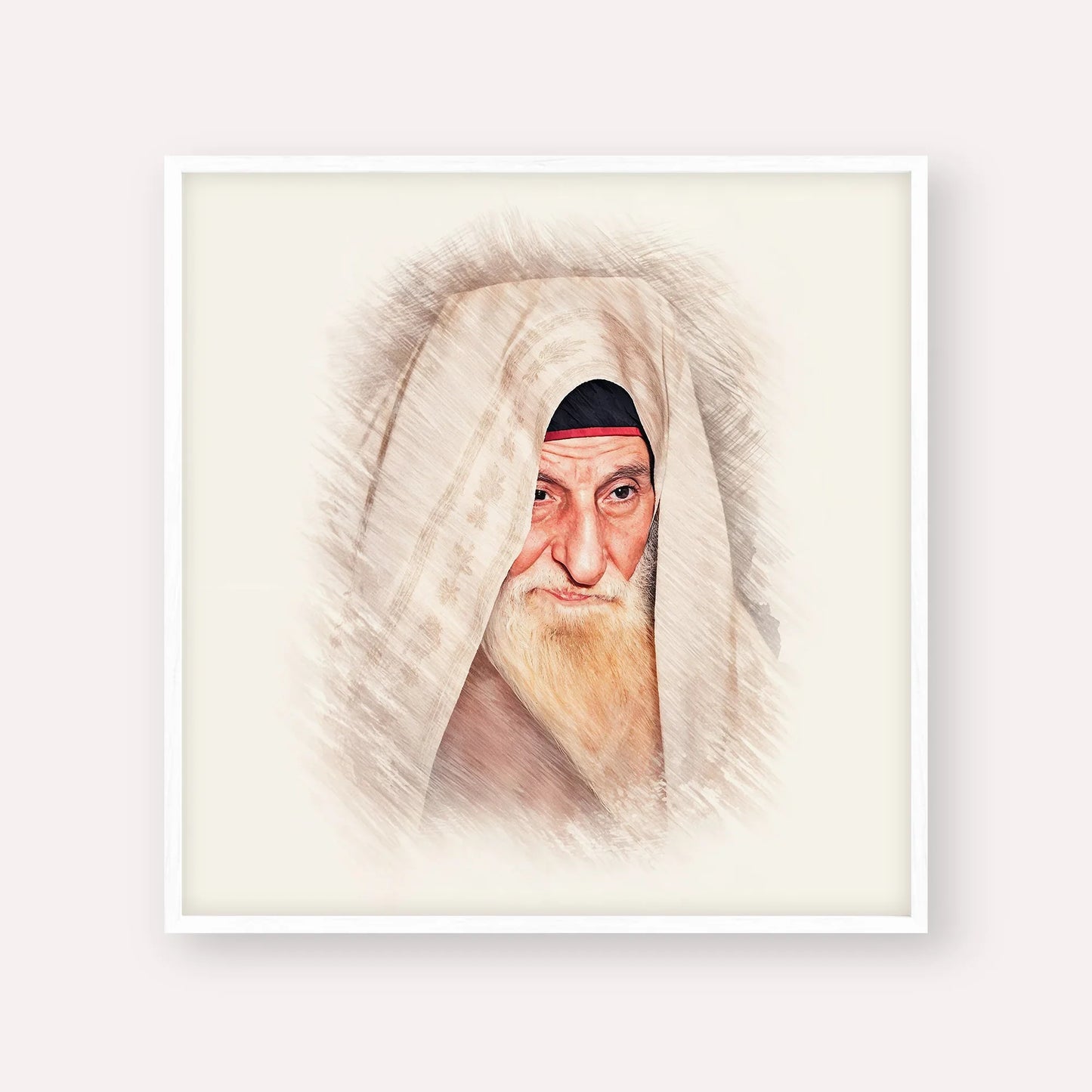 Rabbi Yitzhak Kaduri – White Frame Square | Jewish Wall Art, Gedolim Pictures