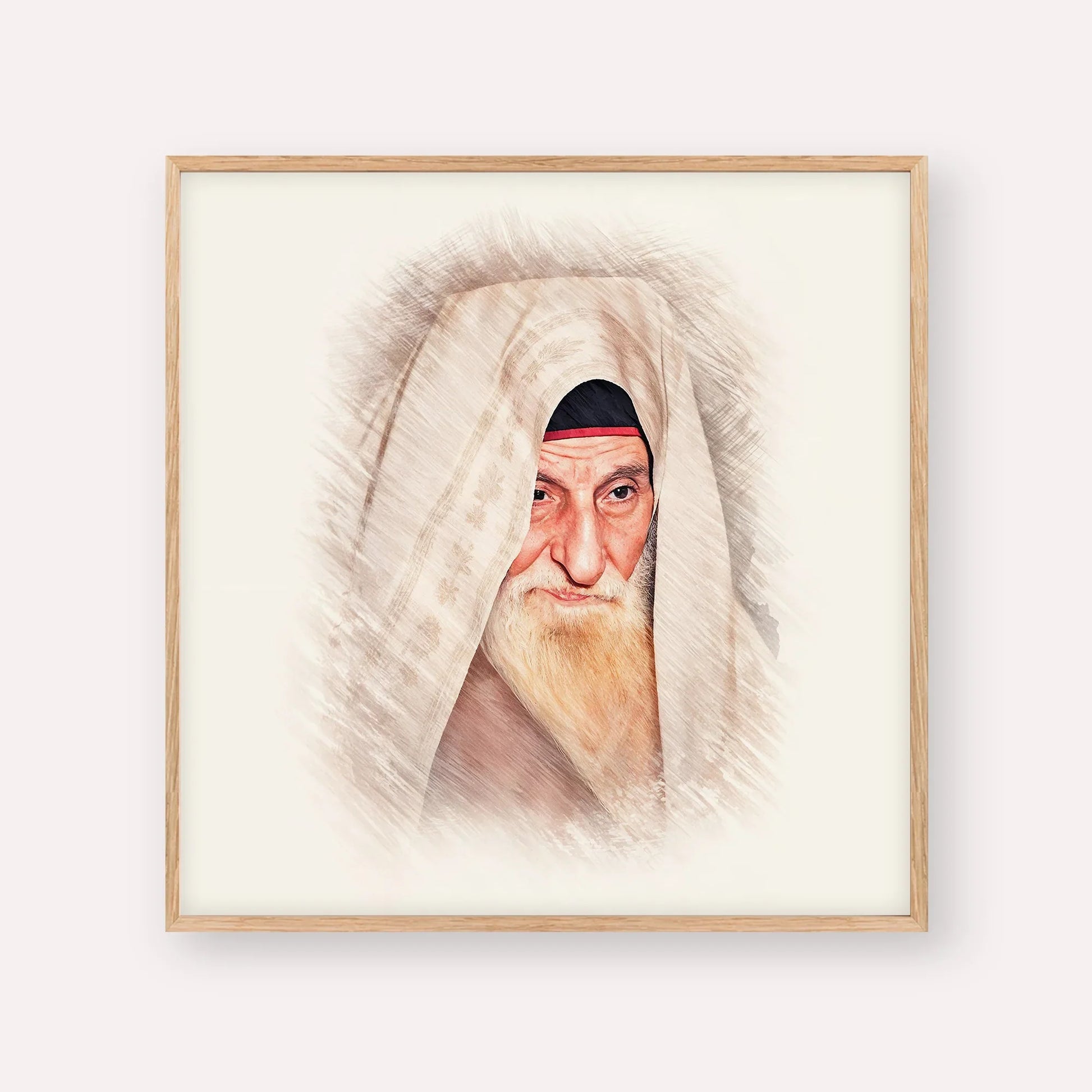Rabbi Yitzhak Kaduri – Wood Frame Square | Jewish Wall Art, Gedolim Pictures