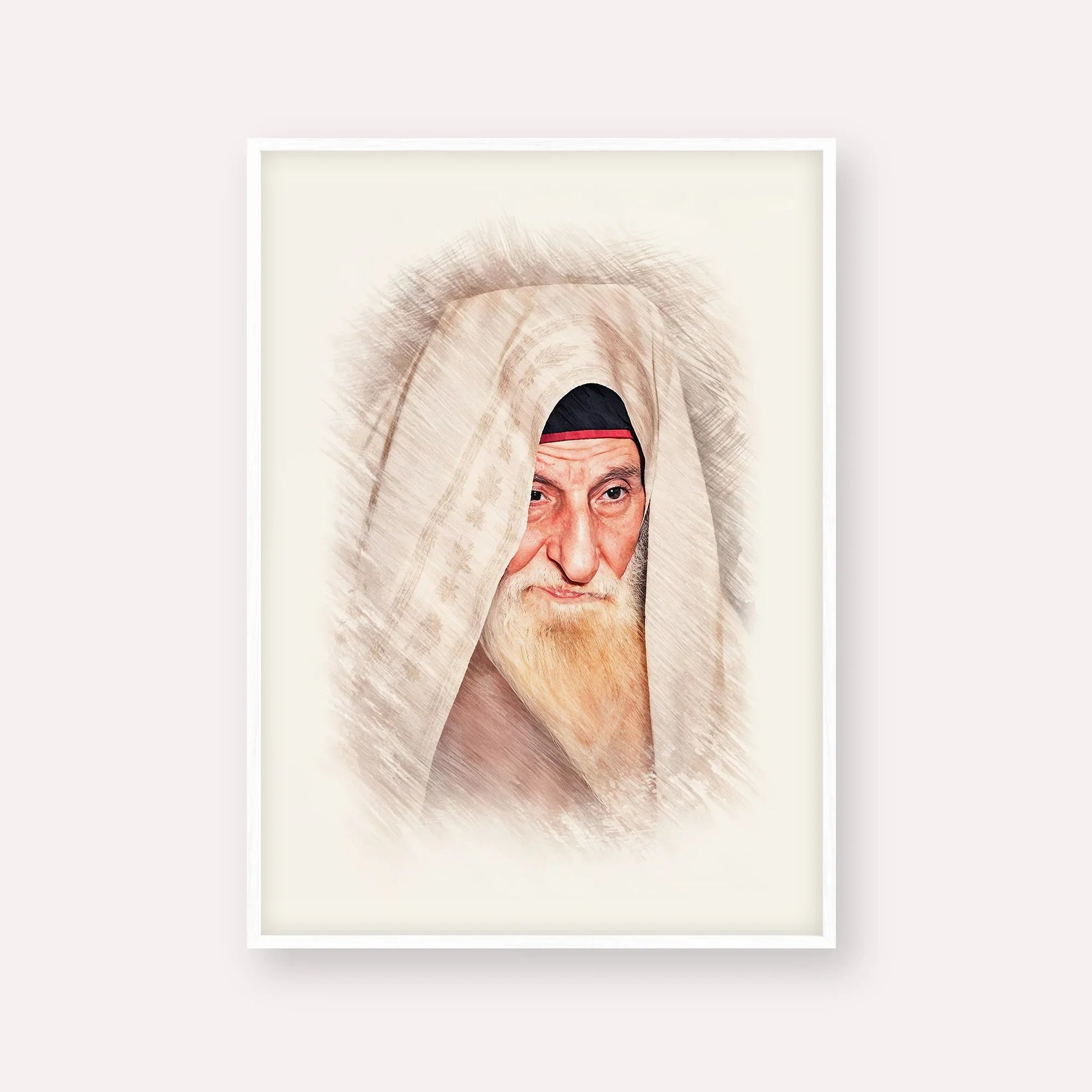 Rabbi Yitzhak Kaduri – White Frame Vertical | Jewish Wall Art, Gedolim Pictures