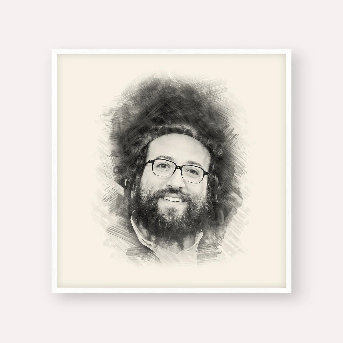 Rabbi Yoel Roth – Black & White – White Frame Square | Jewish Wall Art, Gedolim Pictures