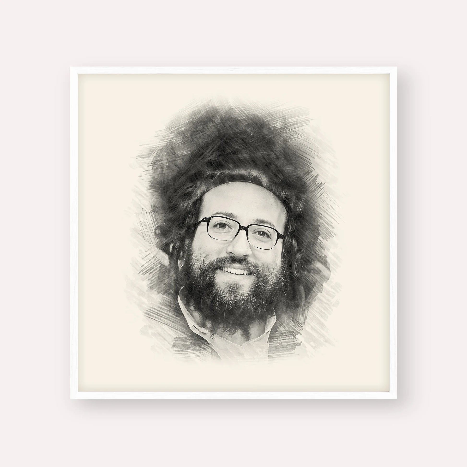 Rabbi Yoel Roth – Black & White – White Frame Square | Jewish Wall Art, Gedolim Pictures