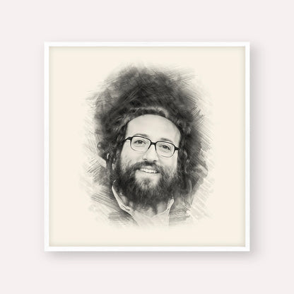 Rabbi Yoel Roth – Black & White – White Frame Square | Jewish Wall Art, Gedolim Pictures