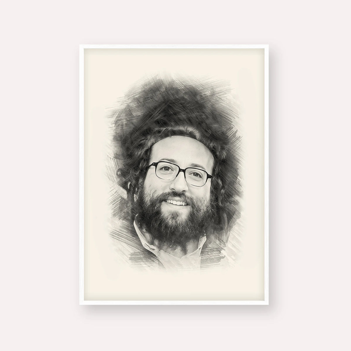 Rabbi Yoel Roth – Black & White – White Frame Vertical | Jewish Wall Art, Gedolim Pictures