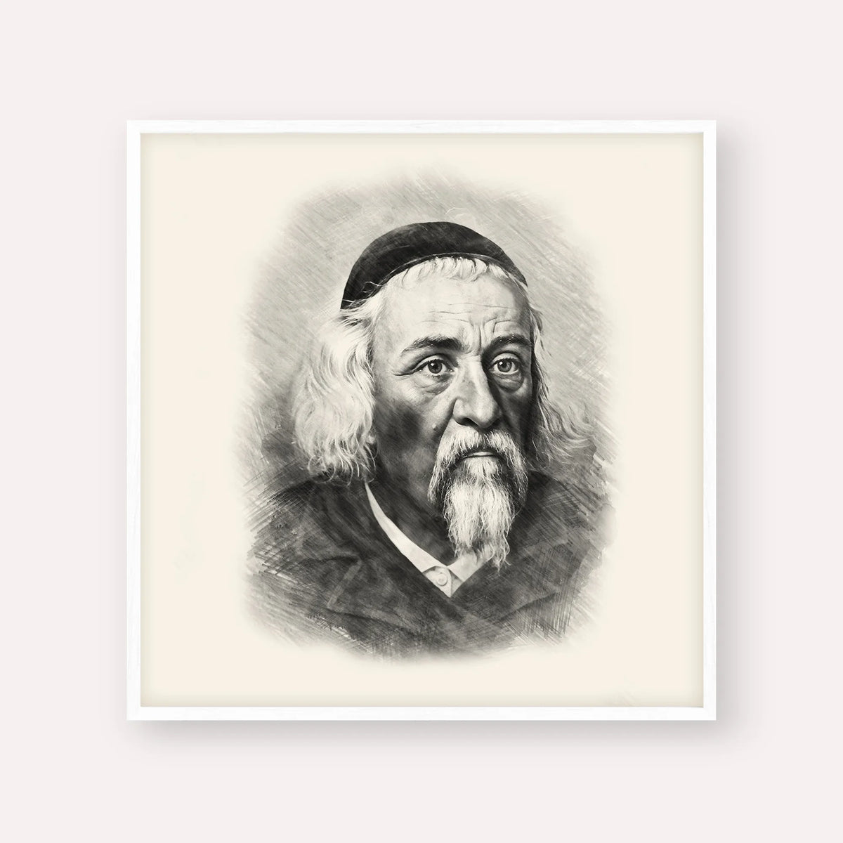 Rabbi Yosef Dov Soloveitchik - Beis Halevi – Black & White – White Frame Square | Jewish Wall Art, Gedolim Pictures