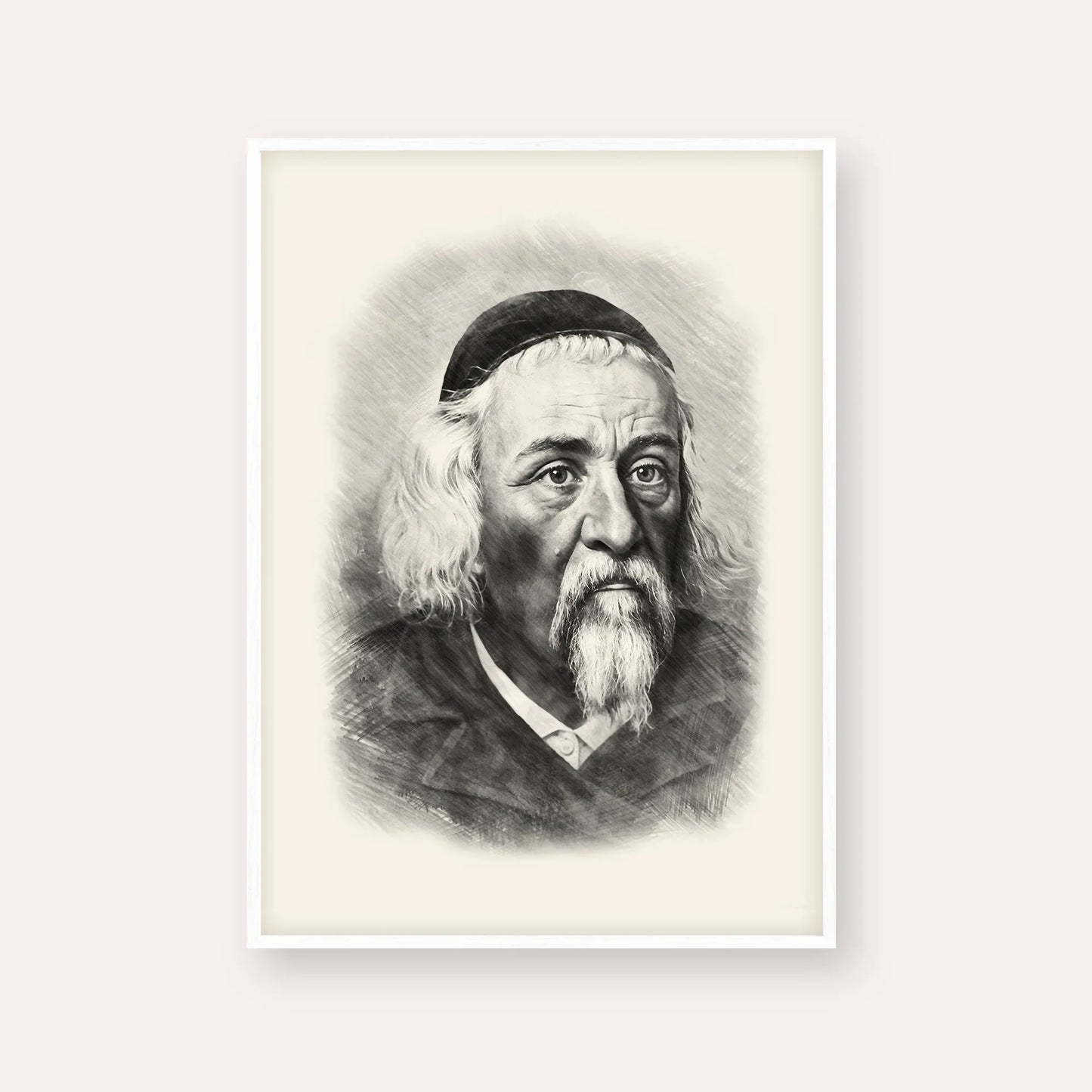 Rabbi Yosef Dov Soloveitchik - Beis Halevi – Black & White – White Frame Vertical | Jewish Wall Art, Gedolim Pictures