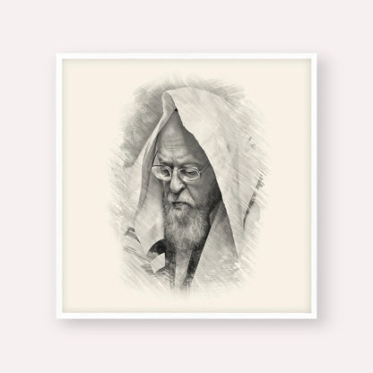 Rabbi Yosef Shalom Elyashiv – Black & White – White Frame Square | Jewish Wall Art, Gedolim Pictures