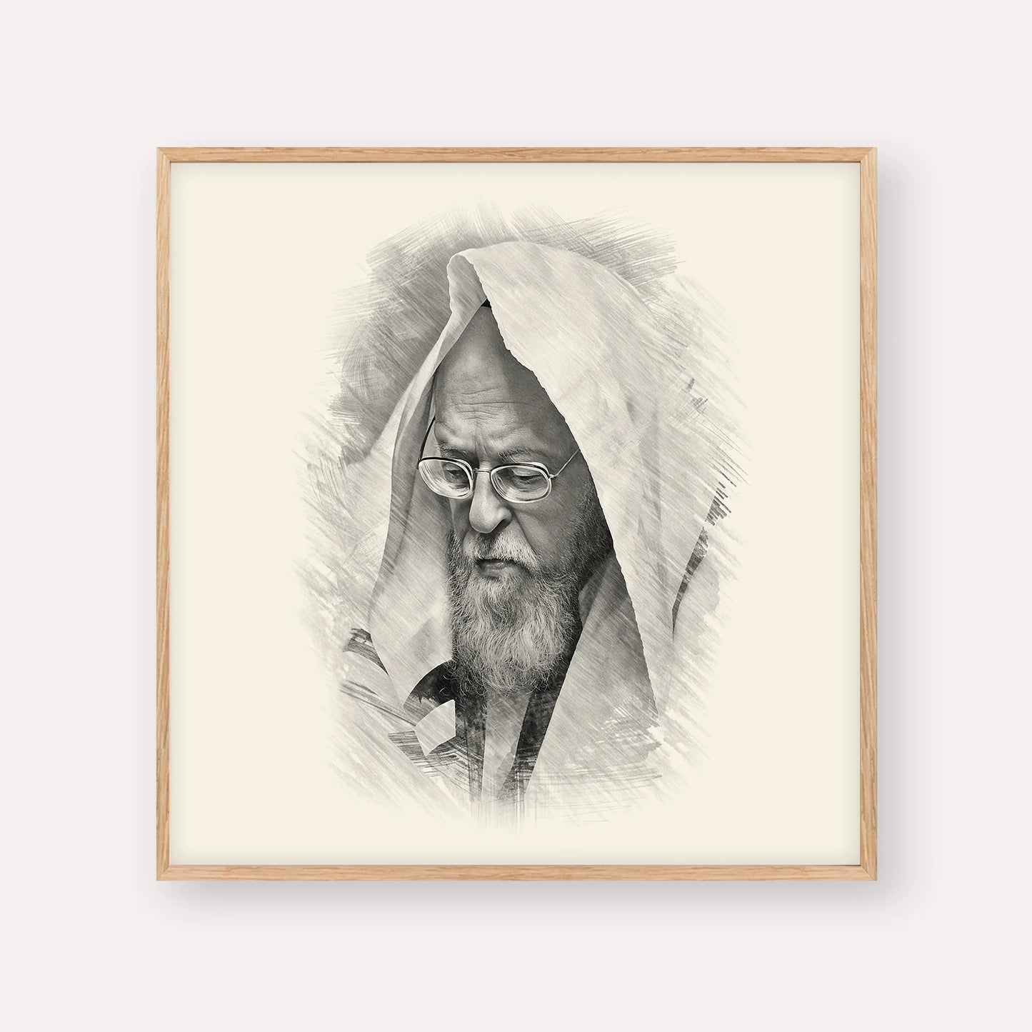 Rabbi Yosef Shalom Elyashiv – Black & White – Wood Frame Square | Jewish Wall Art, Gedolim Pictures