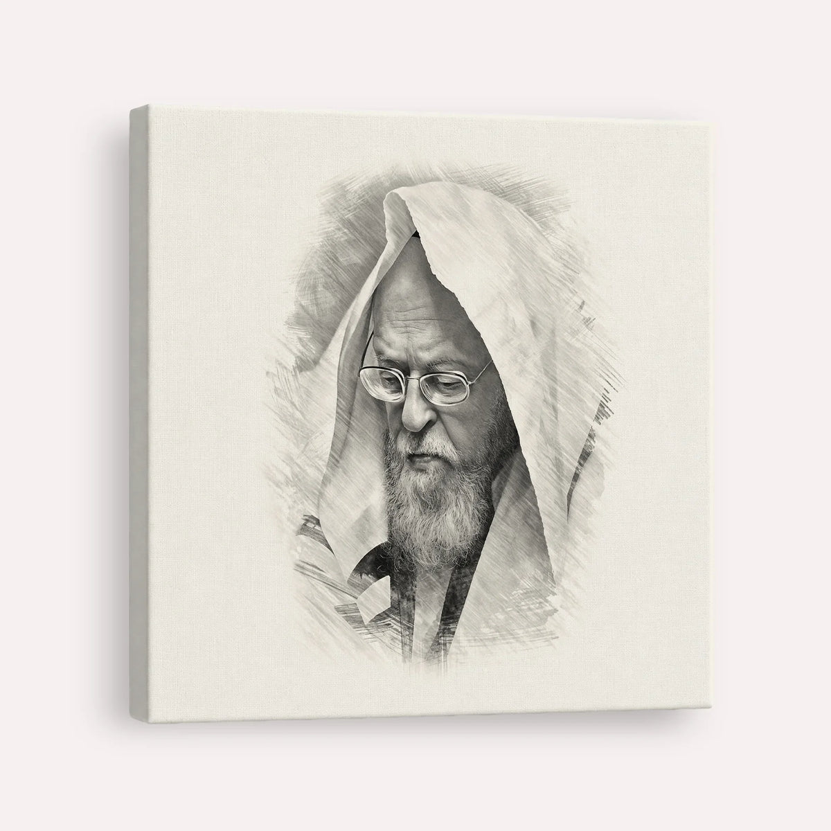 Rabbi Yosef Shalom Elyashiv – Black & White – Canvas Square | Jewish Wall Art, Gedolim Pictures