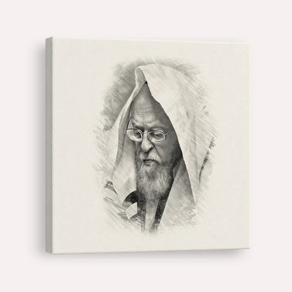 Rabbi Yosef Shalom Elyashiv – Black & White – Canvas Square | Jewish Wall Art, Gedolim Pictures