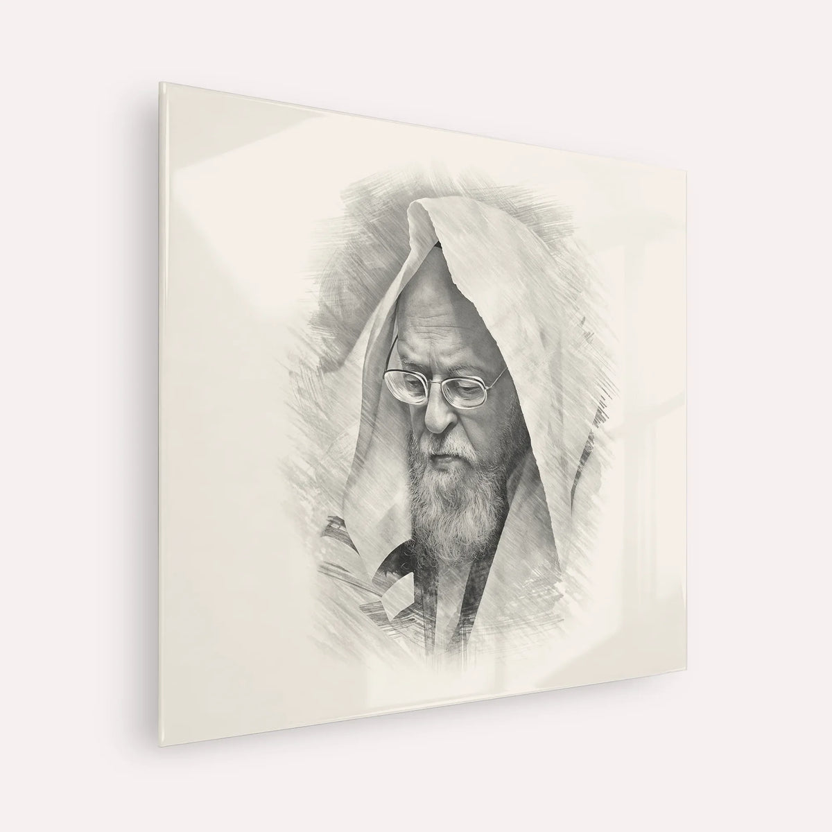 Rabbi Yosef Shalom Elyashiv – Black & White – Acrylic Glass Square | Jewish Wall Art, Gedolim Pictures