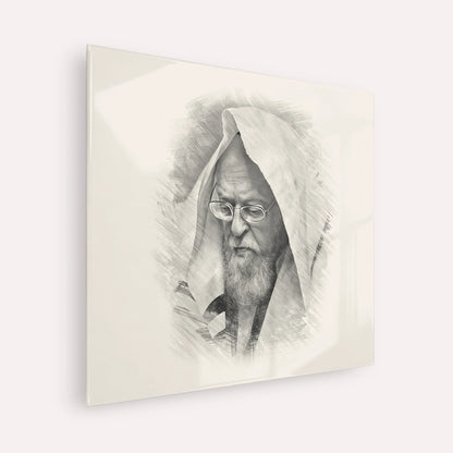 Rabbi Yosef Shalom Elyashiv – Black & White – Acrylic Glass Square | Jewish Wall Art, Gedolim Pictures