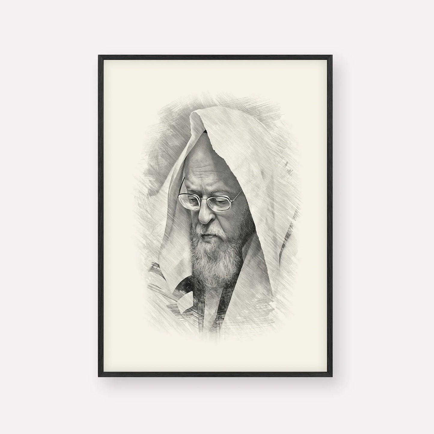 Rabbi Yosef Shalom Elyashiv – Black & White – Black Frame Vertical | Jewish Wall Art, Gedolim Pictures