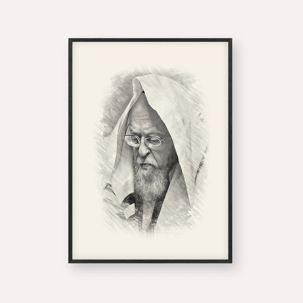 Rabbi Yosef Shalom Elyashiv – Black & White – Black Frame Vertical | Jewish Wall Art, Gedolim Pictures