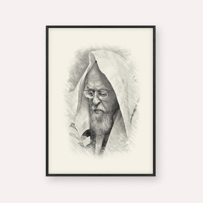 Rabbi Yosef Shalom Elyashiv – Black & White – Black Frame Vertical | Jewish Wall Art, Gedolim Pictures