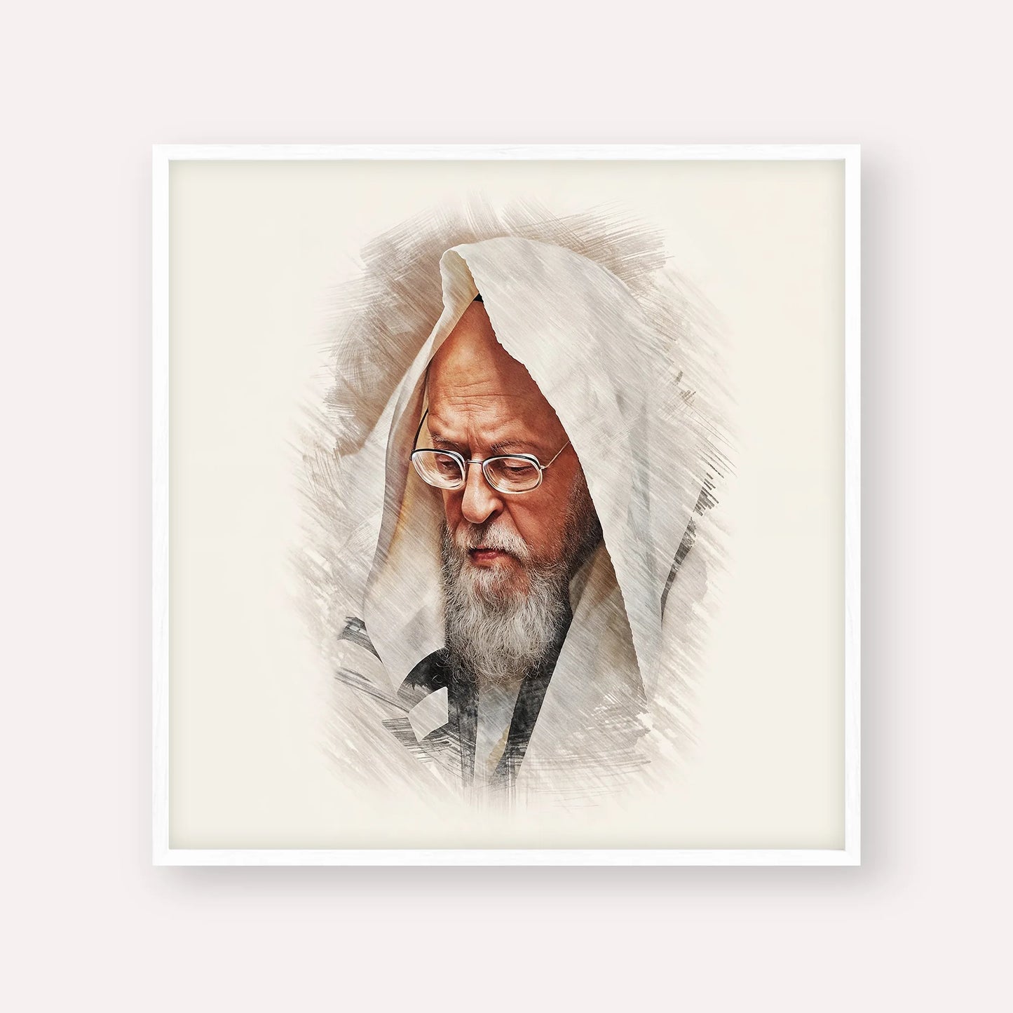 Rabbi Yosef Shalom Elyashiv – White Frame Square | Jewish Wall Art, Gedolim Pictures