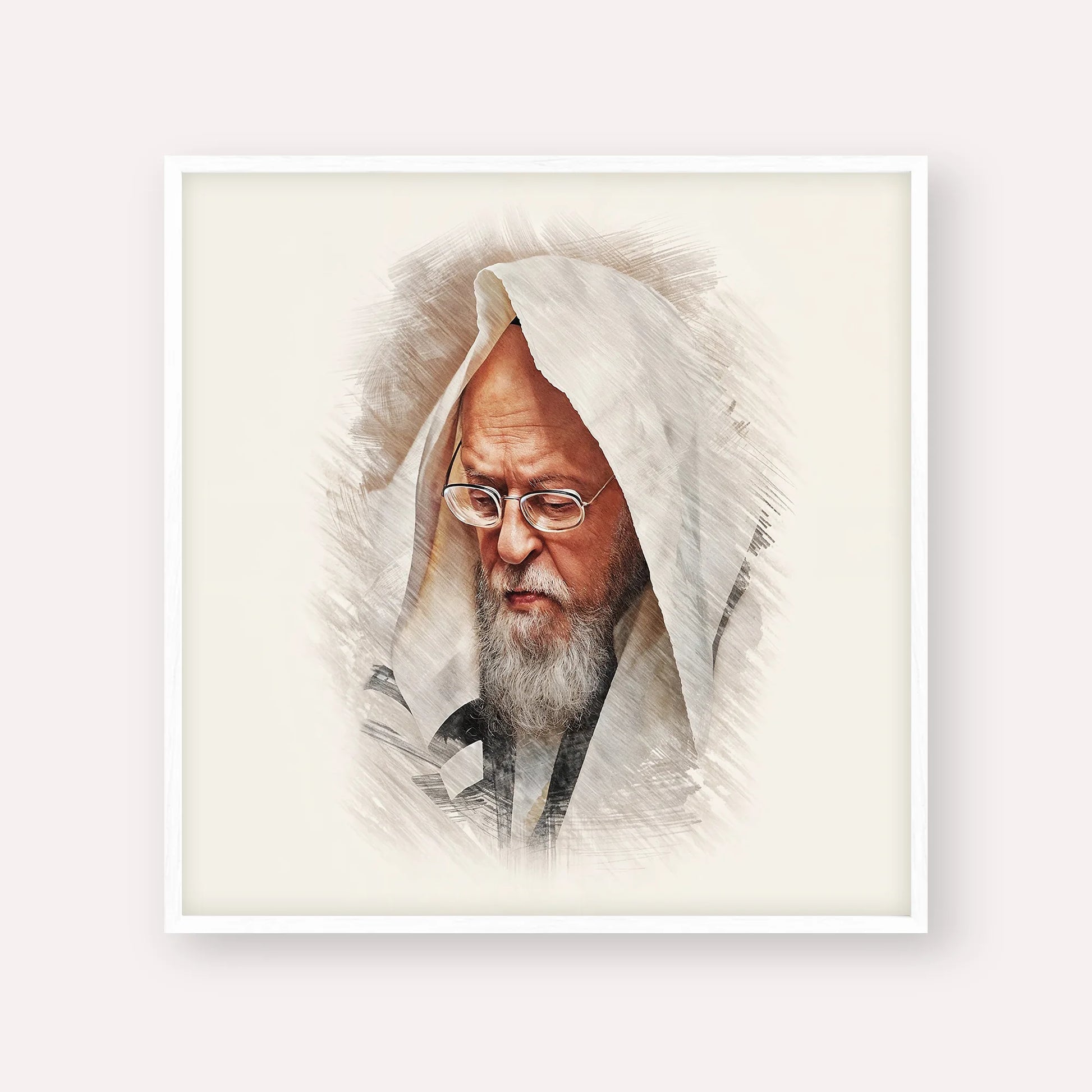 Rabbi Yosef Shalom Elyashiv – White Frame Square | Jewish Wall Art, Gedolim Pictures