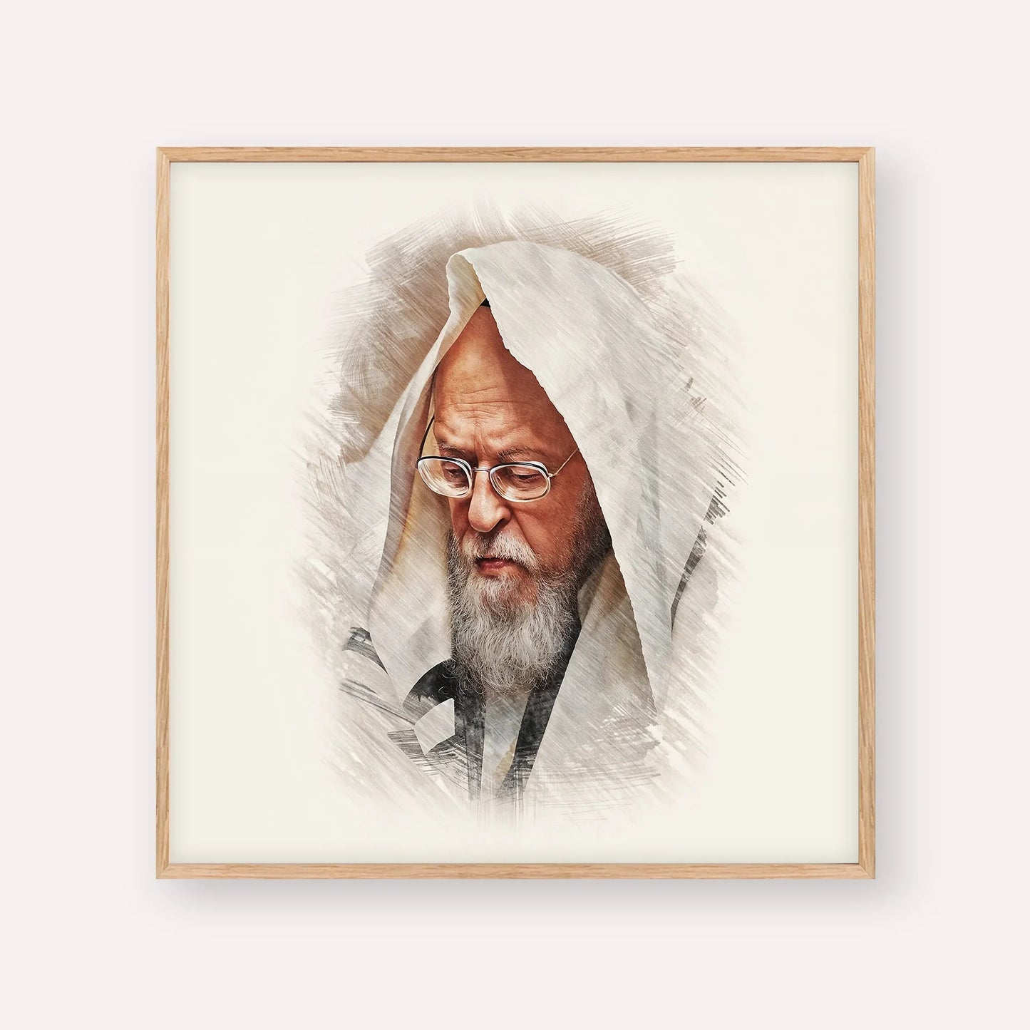 Rabbi Yosef Shalom Elyashiv – Wood Frame Square | Jewish Wall Art, Gedolim Pictures
