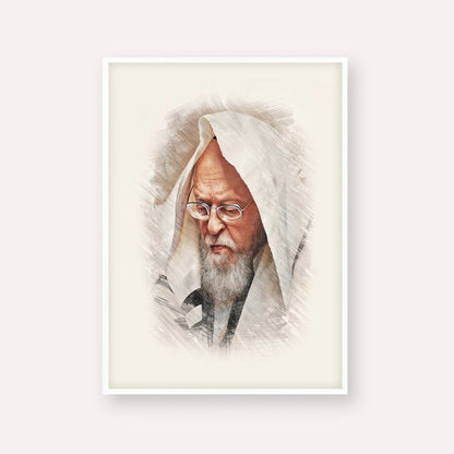 Rabbi Yosef Shalom Elyashiv – White Frame Vertical | Jewish Wall Art, Gedolim Pictures