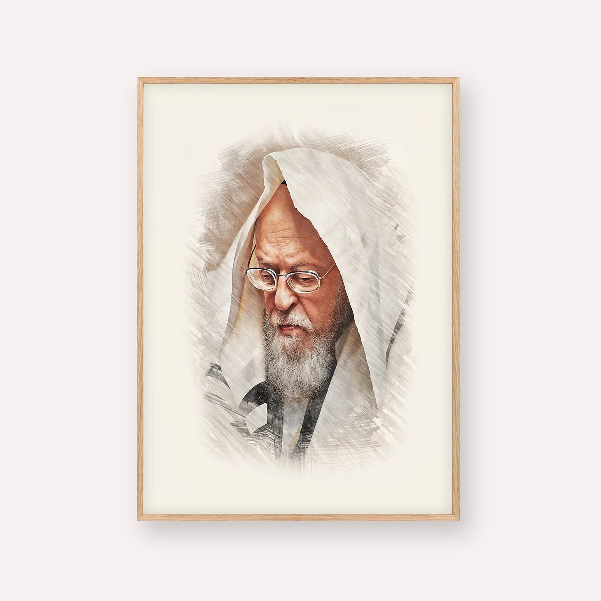 Rabbi Yosef Shalom Elyashiv – Wood Frame Vertical | Jewish Wall Art, Gedolim Pictures