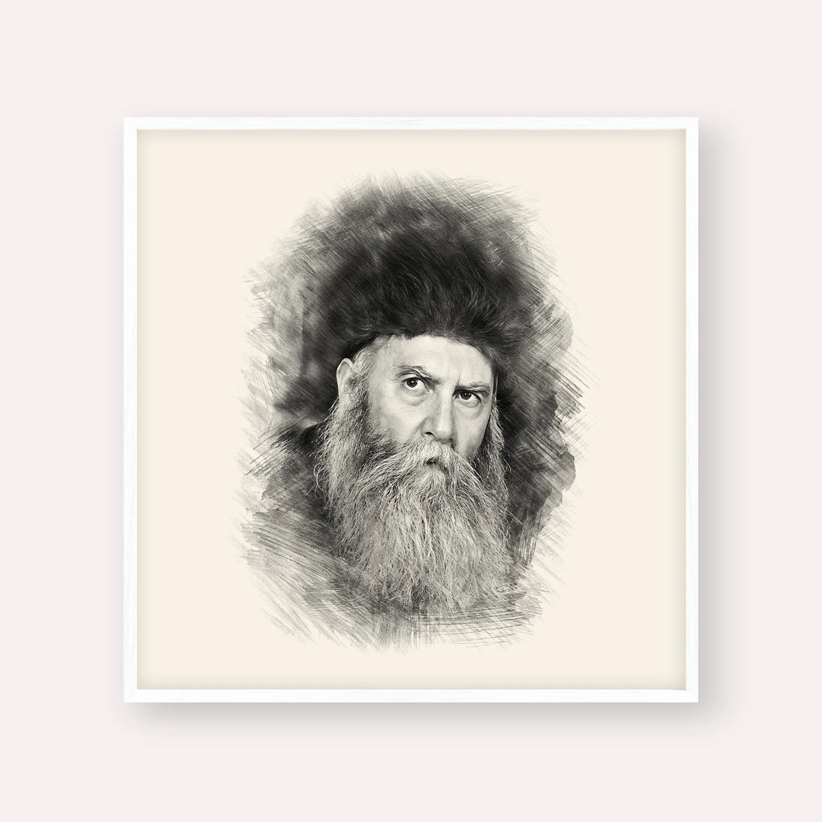 Rabbi Yosef Yitzchak Schneersohn – Black & White – White Frame Square | Jewish Wall Art, Gedolim Pictures