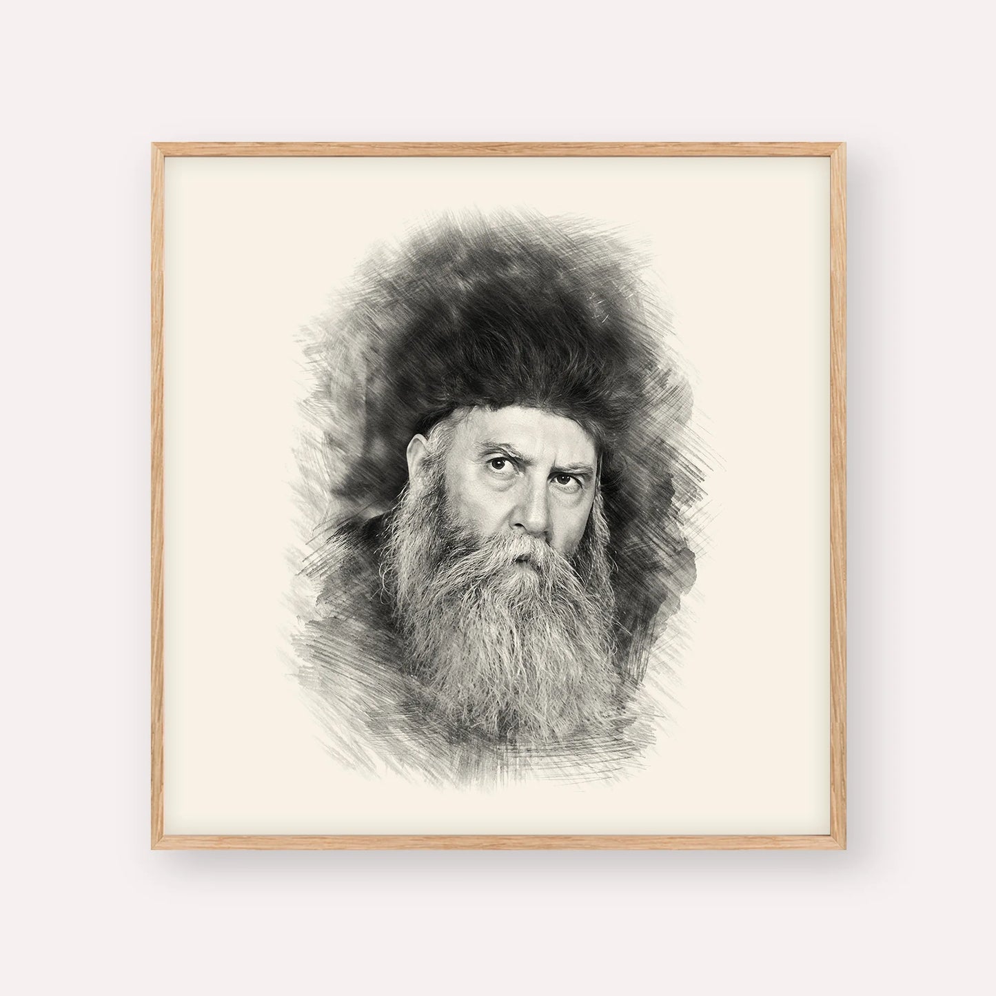 Rabbi Yosef Yitzchak Schneersohn – Black & White – Wood Frame Square | Jewish Wall Art, Gedolim Pictures