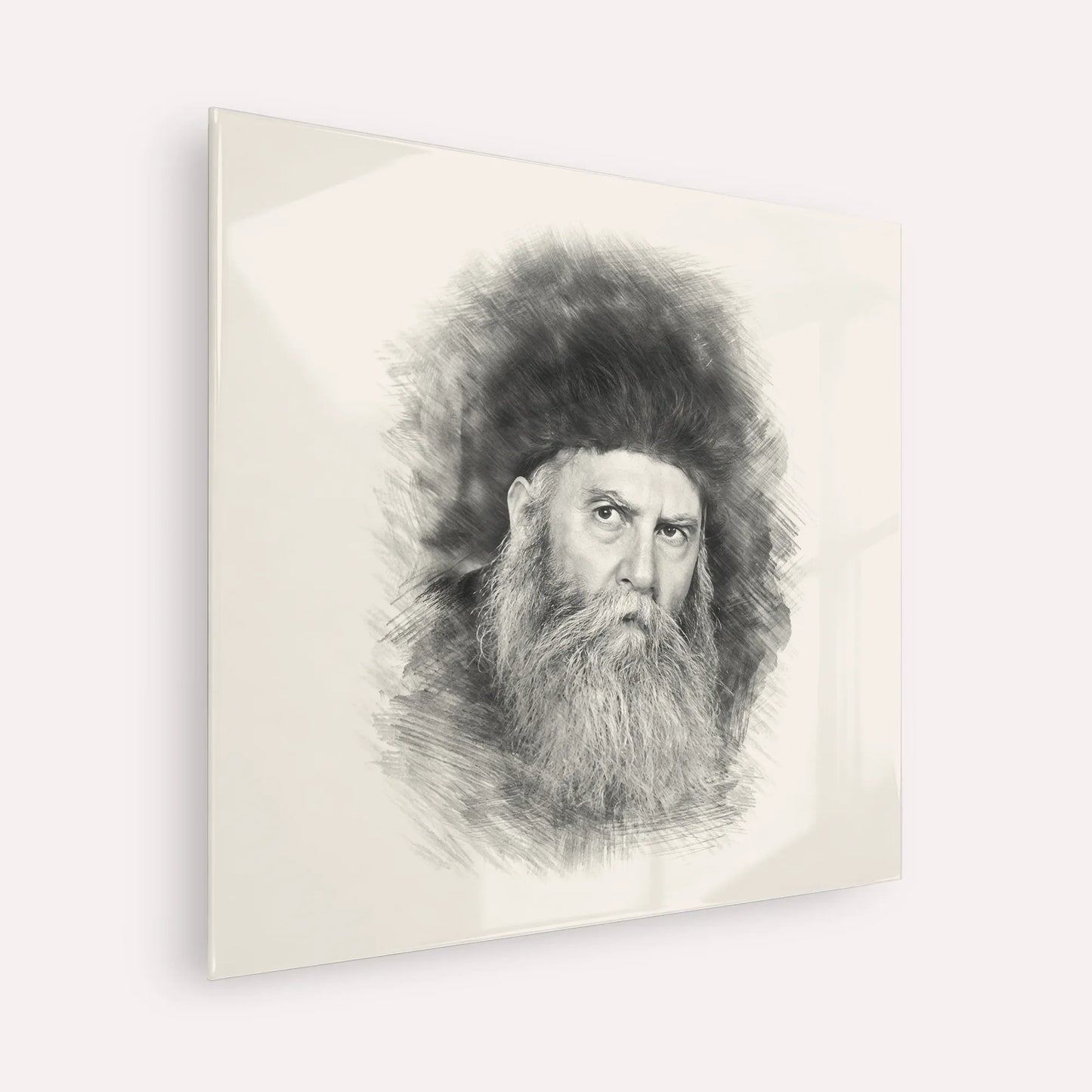Rabbi Yosef Yitzchak Schneersohn – Black & White – Acrylic Glass Square | Jewish Wall Art, Gedolim Pictures