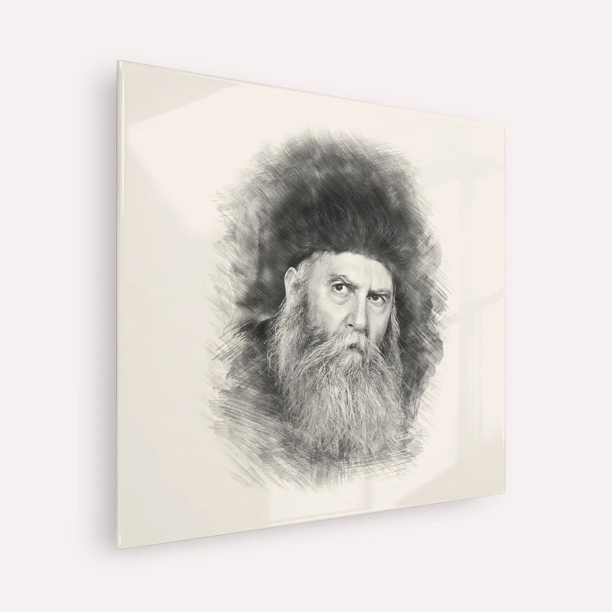 Rabbi Yosef Yitzchak Schneersohn – Black & White – Acrylic Glass Square | Jewish Wall Art, Gedolim Pictures