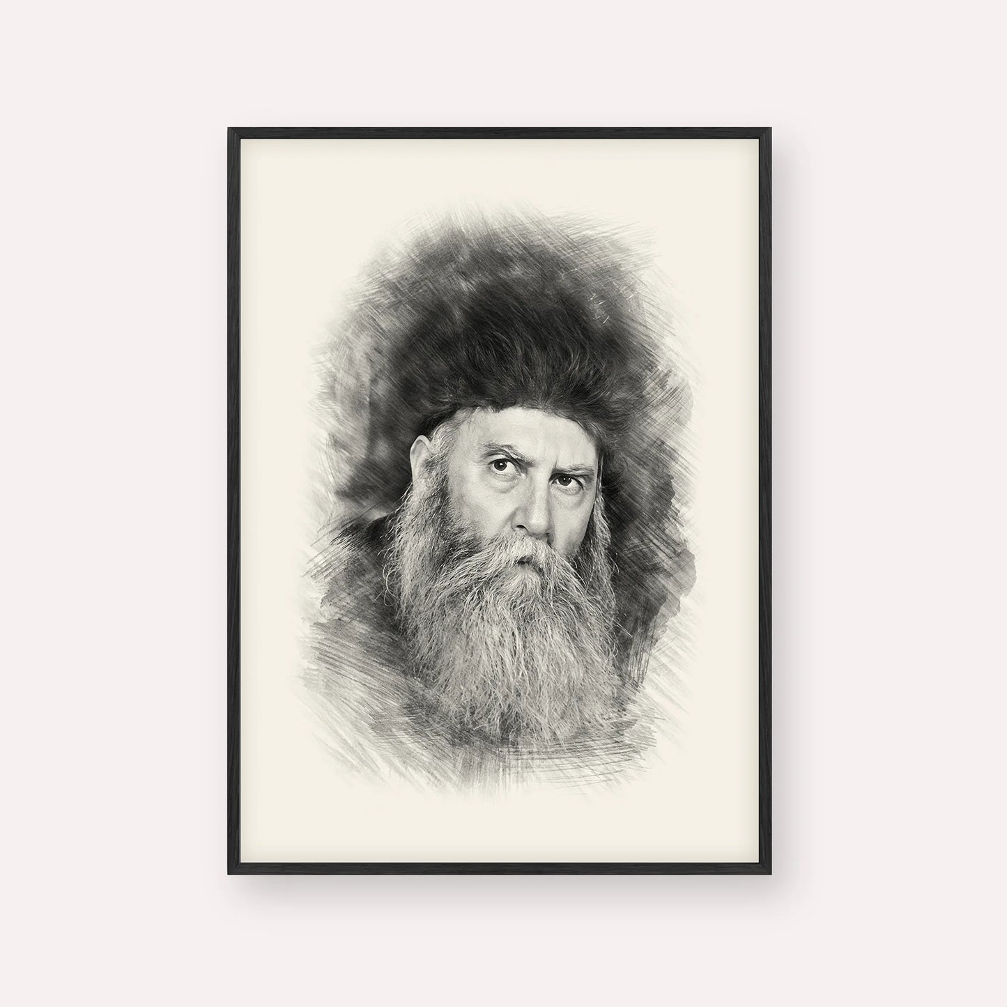 Rabbi Yosef Yitzchak Schneersohn – Black & White – Black Frame Vertical | Jewish Wall Art, Gedolim Pictures