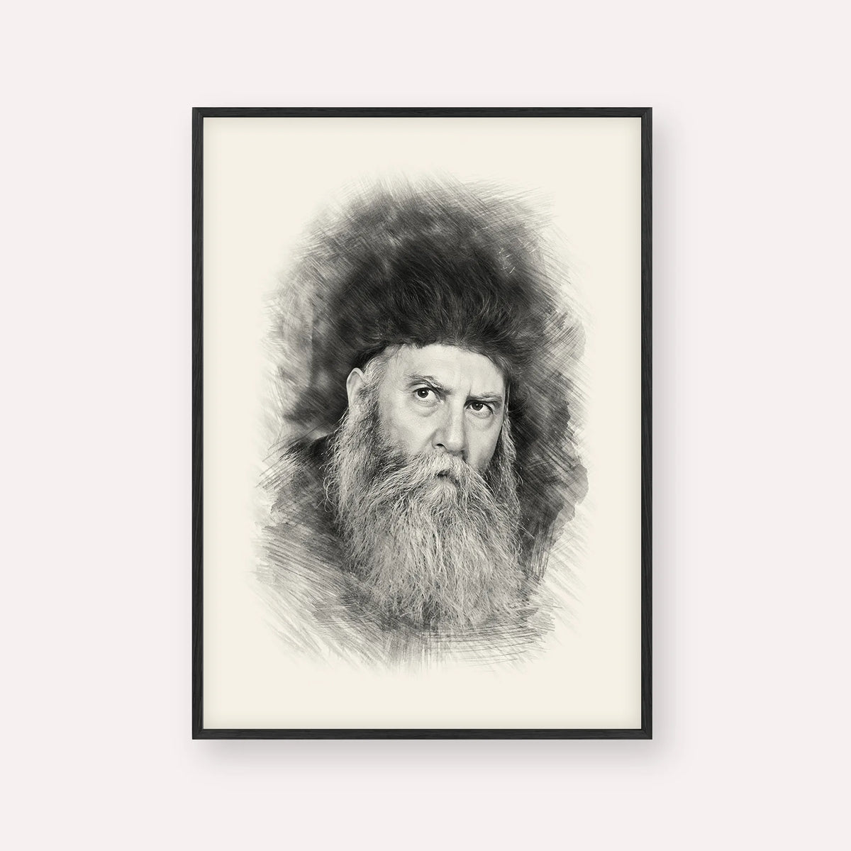 Rabbi Yosef Yitzchak Schneersohn – Black & White – Black Frame Vertical | Jewish Wall Art, Gedolim Pictures