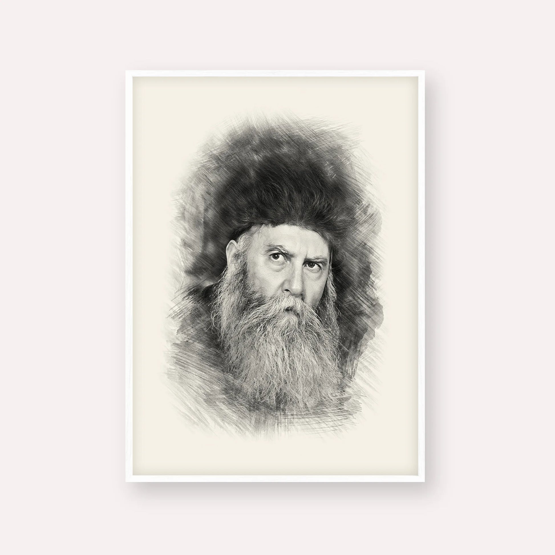 Rabbi Yosef Yitzchak Schneersohn – Black & White – White Frame Vertical | Jewish Wall Art, Gedolim Pictures
