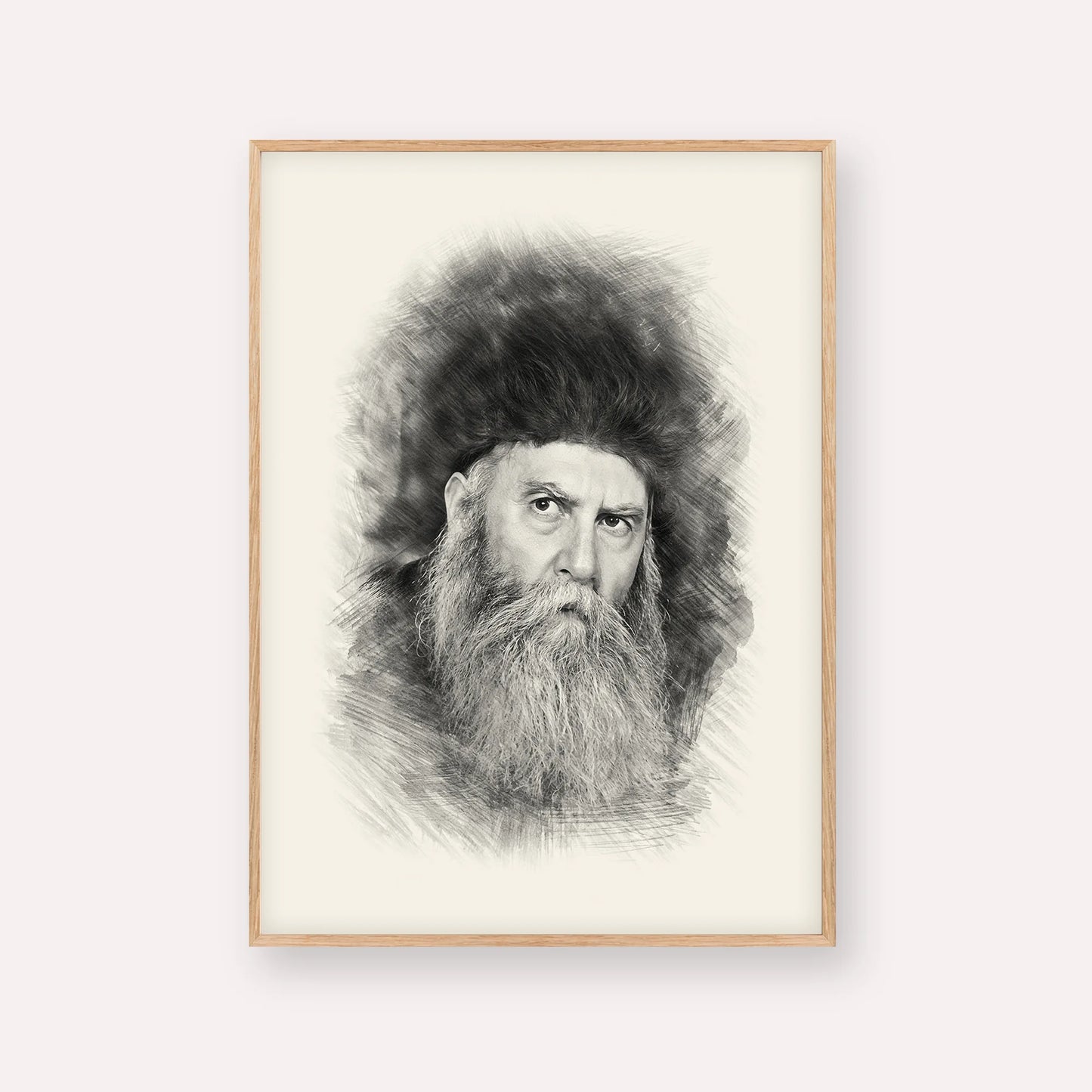 Rabbi Yosef Yitzchak Schneersohn – Black & White – Wood Frame Vertical | Jewish Wall Art, Gedolim Pictures