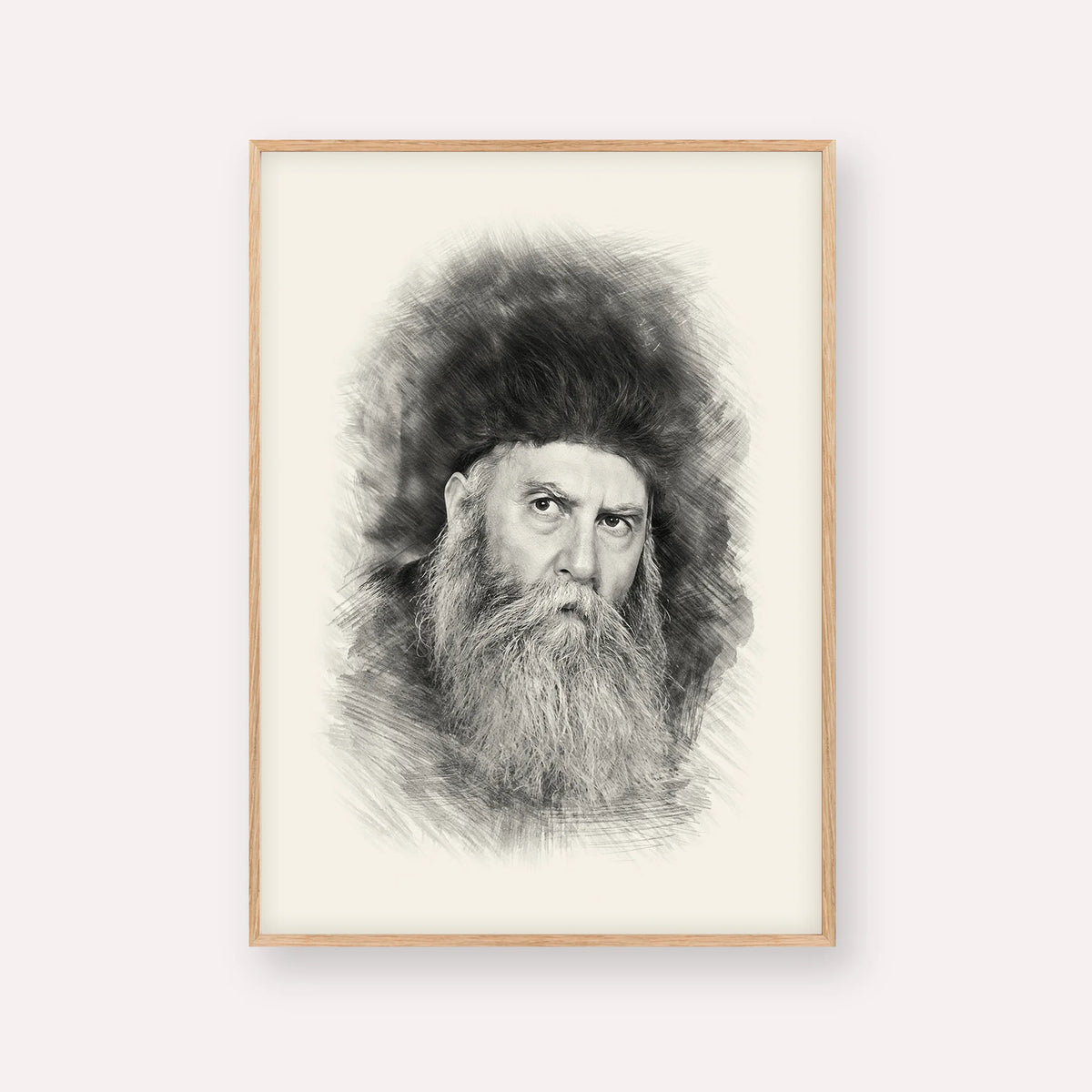 Rabbi Yosef Yitzchak Schneersohn – Black & White – Wood Frame Vertical | Jewish Wall Art, Gedolim Pictures