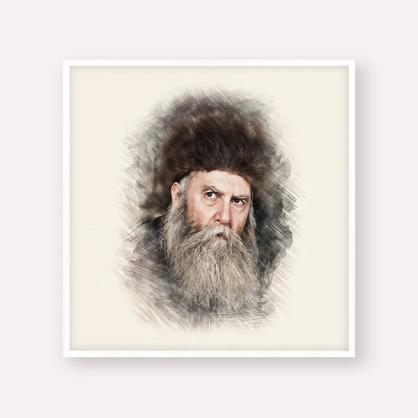 Rabbi Yosef Yitzchak Schneersohn – White Frame Square | Jewish Wall Art, Gedolim Pictures