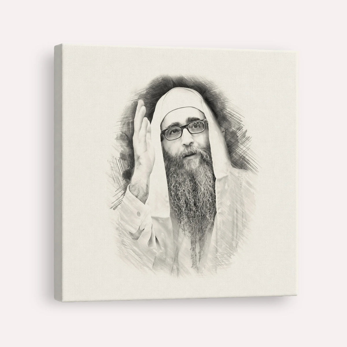 Rabbi Yoshiyahu Yosef Pinto – Black & White – Canvas Square | Jewish Wall Art, Gedolim Pictures
