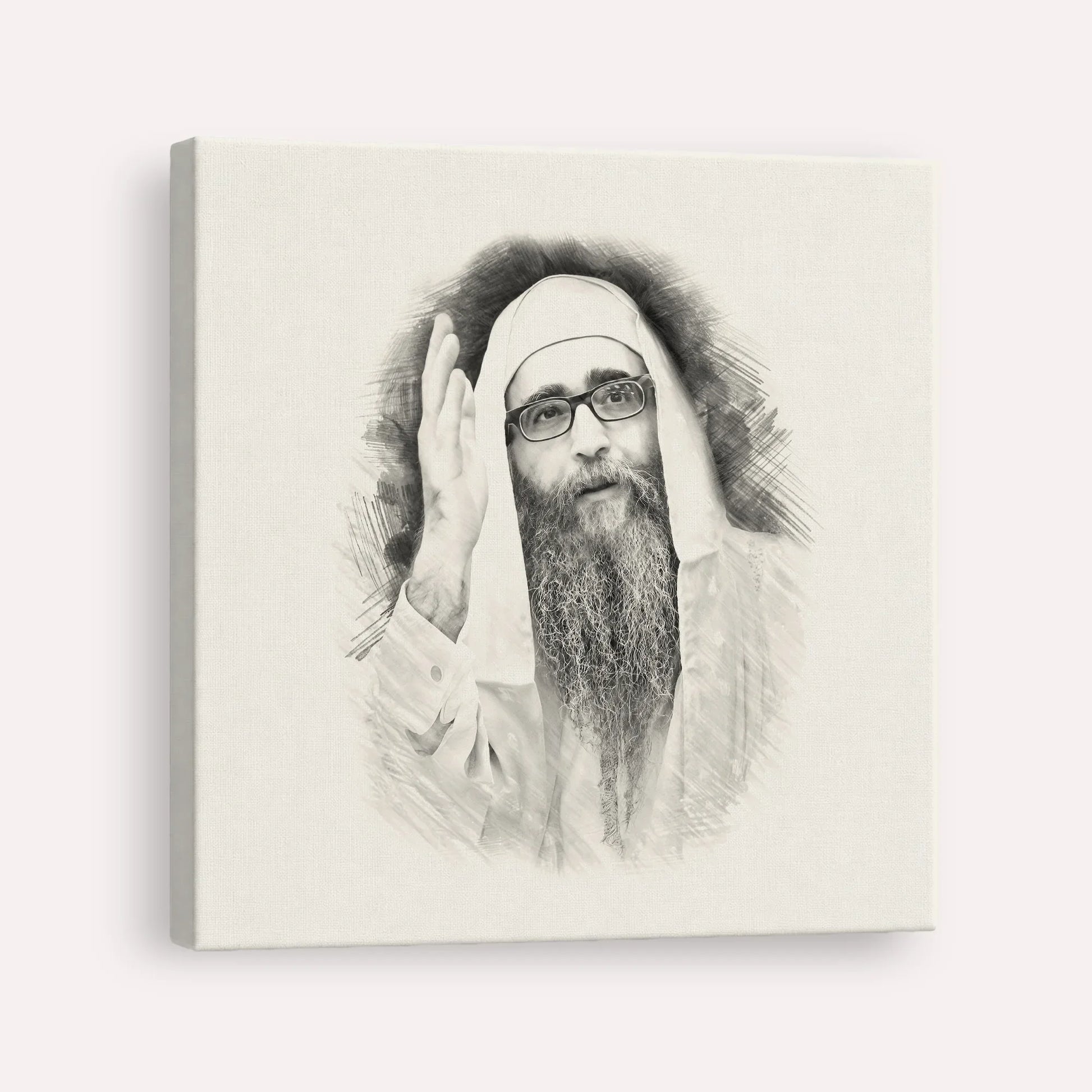 Rabbi Yoshiyahu Yosef Pinto – Black & White – Canvas Square | Jewish Wall Art, Gedolim Pictures