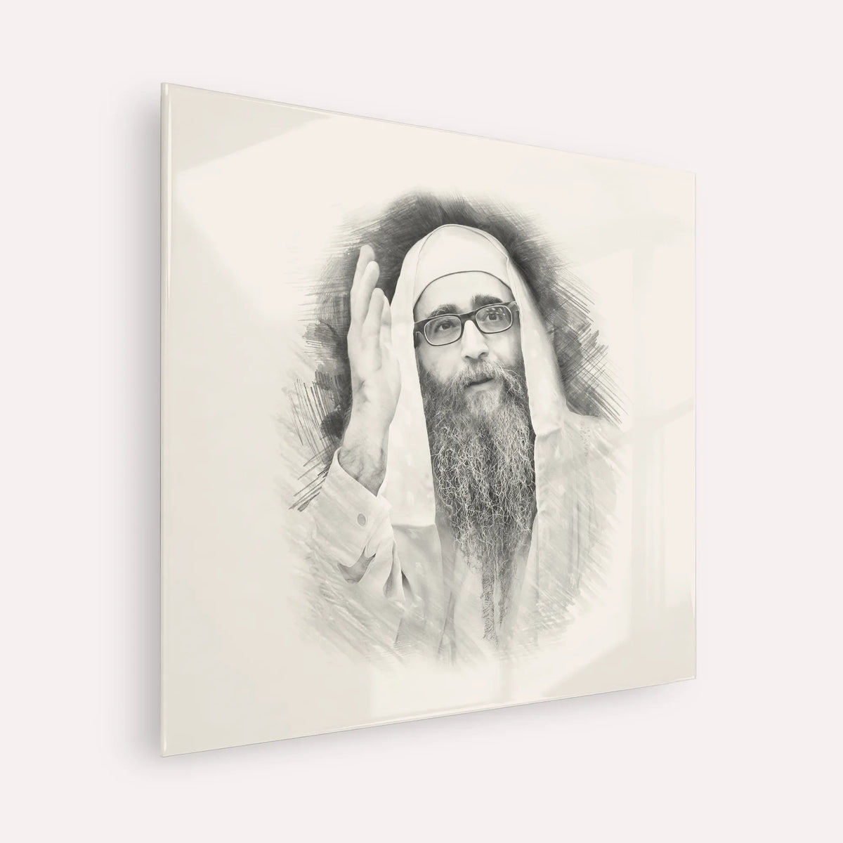 Rabbi Yoshiyahu Yosef Pinto – Black & White – Acrylic Glass Square | Jewish Wall Art, Gedolim Pictures