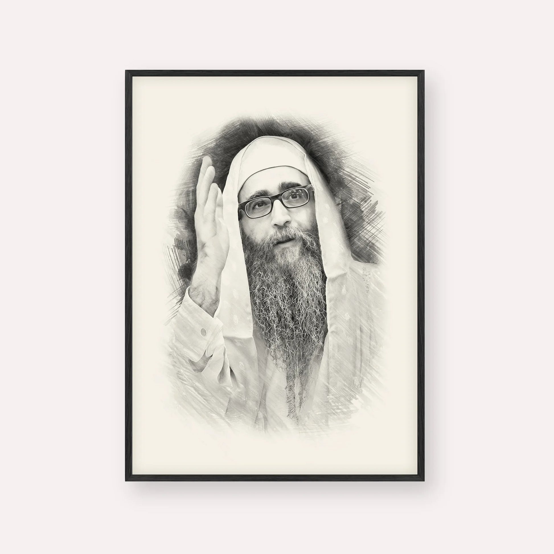 Rabbi Yoshiyahu Yosef Pinto – Black & White – Black Frame Vertical | Jewish Wall Art, Gedolim Pictures