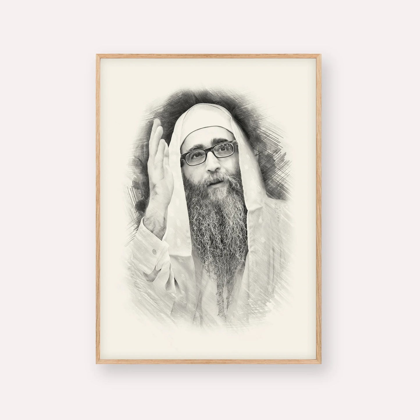 Rabbi Yoshiyahu Yosef Pinto – Black & White – Wood Frame Vertical | Jewish Wall Art, Gedolim Pictures