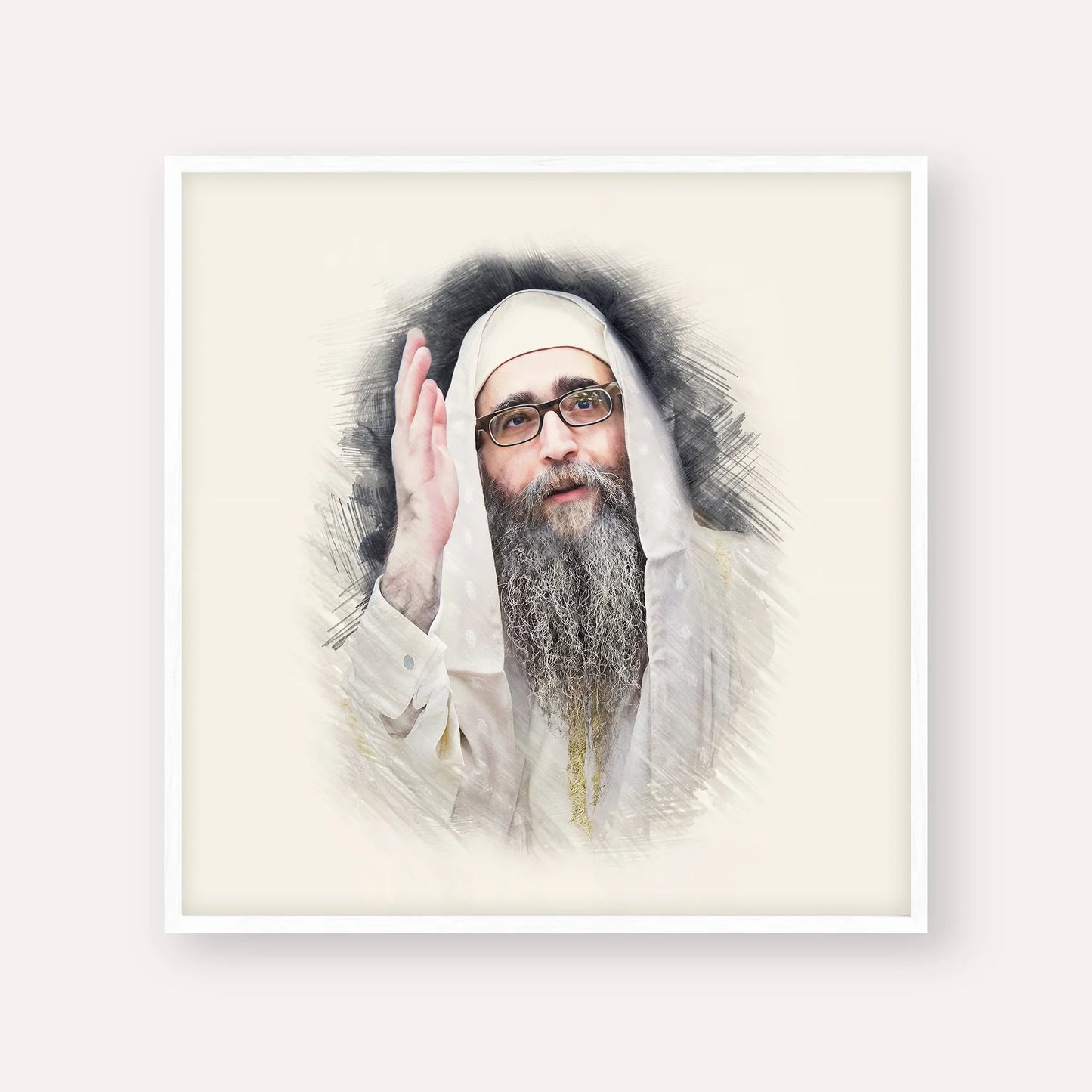 Rabbi Yoshiyahu Yosef Pinto – White Frame Square | Jewish Wall Art, Gedolim Pictures