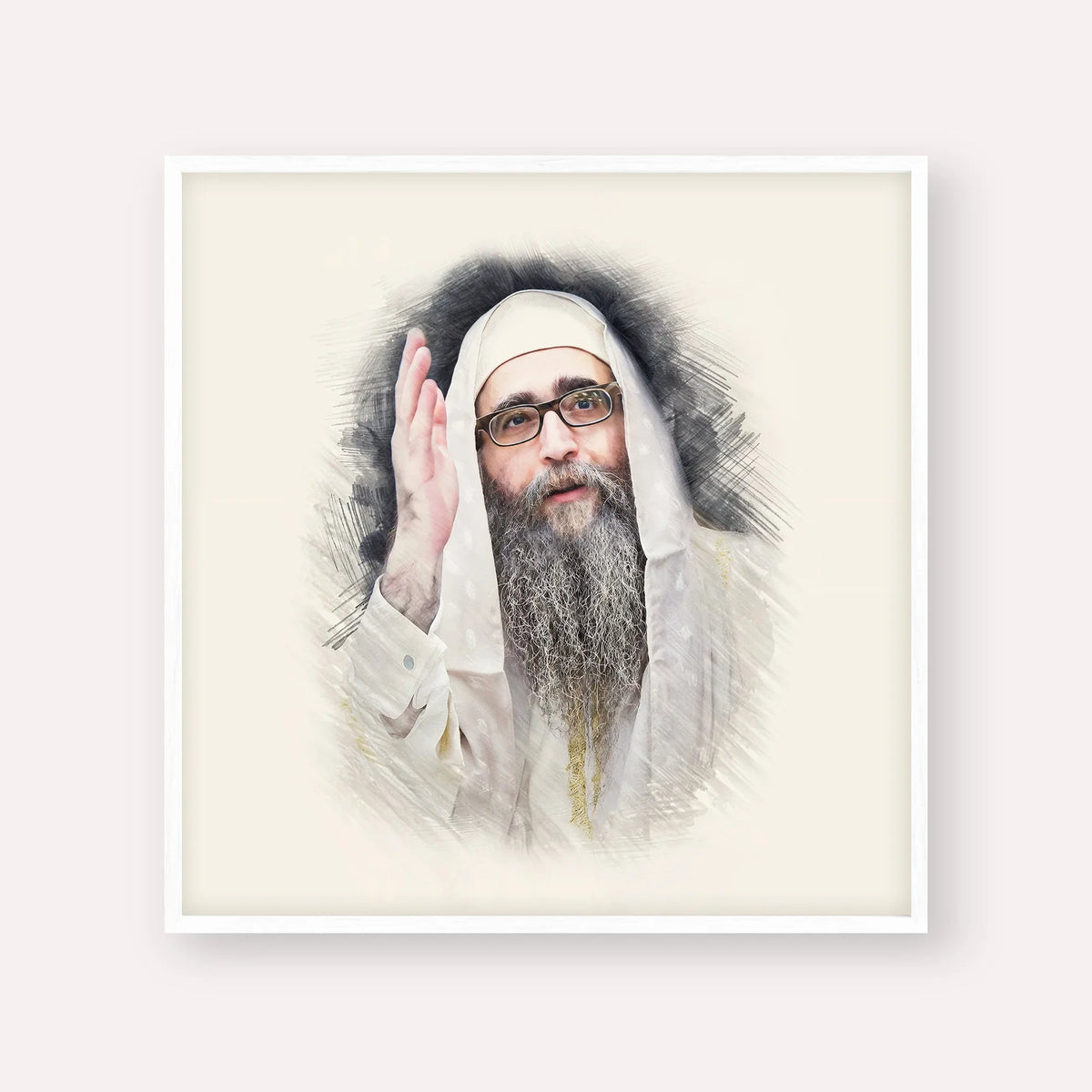 Rabbi Yoshiyahu Yosef Pinto – White Frame Square | Jewish Wall Art, Gedolim Pictures