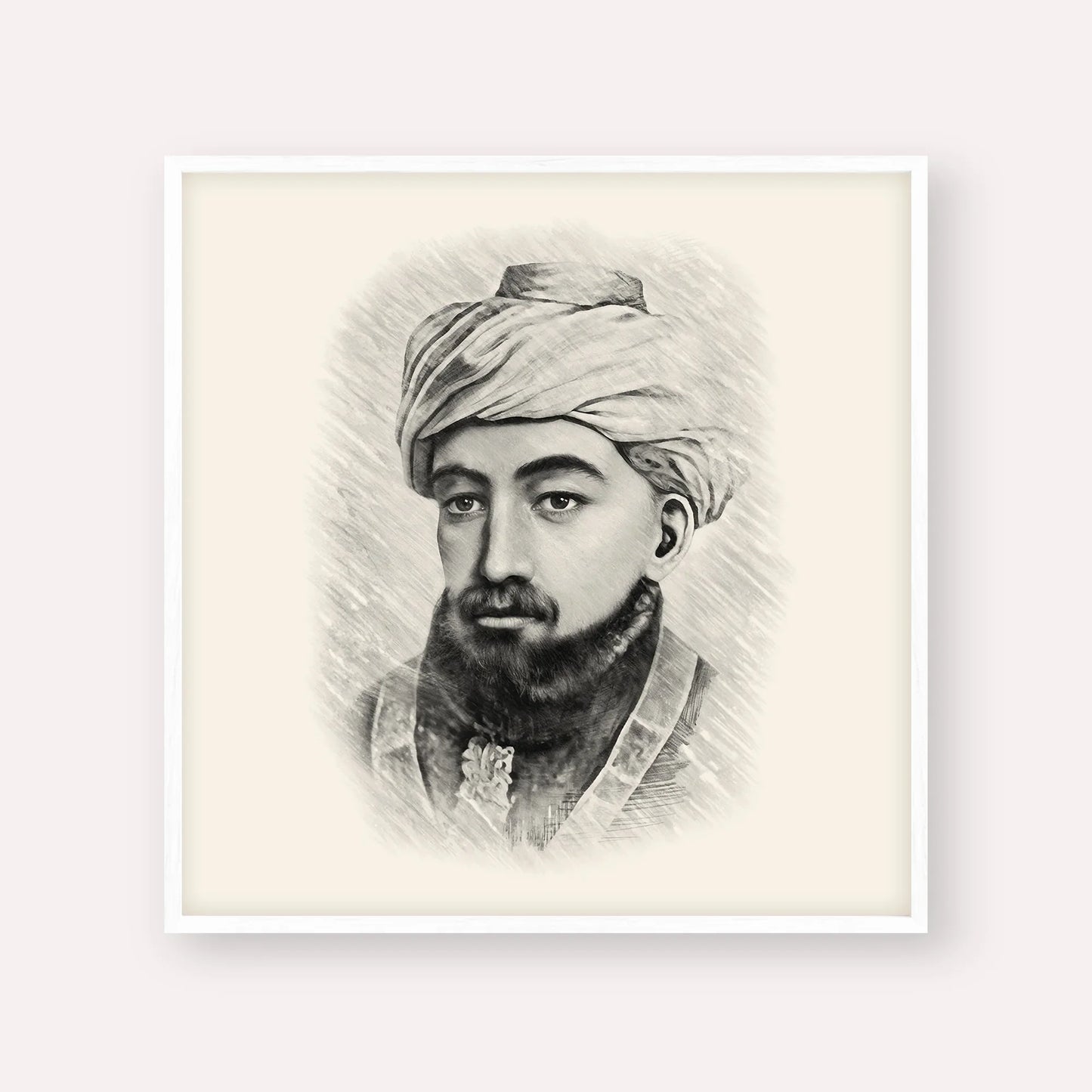 Rambam – Black & White – White Frame Square | Jewish Wall Art, Gedolim Pictures