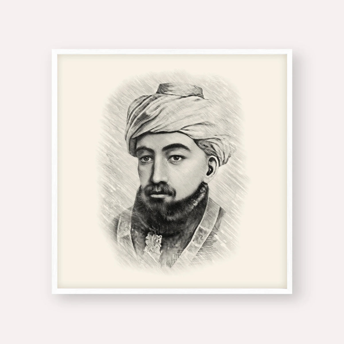 Rambam – Black & White – White Frame Square | Jewish Wall Art, Gedolim Pictures