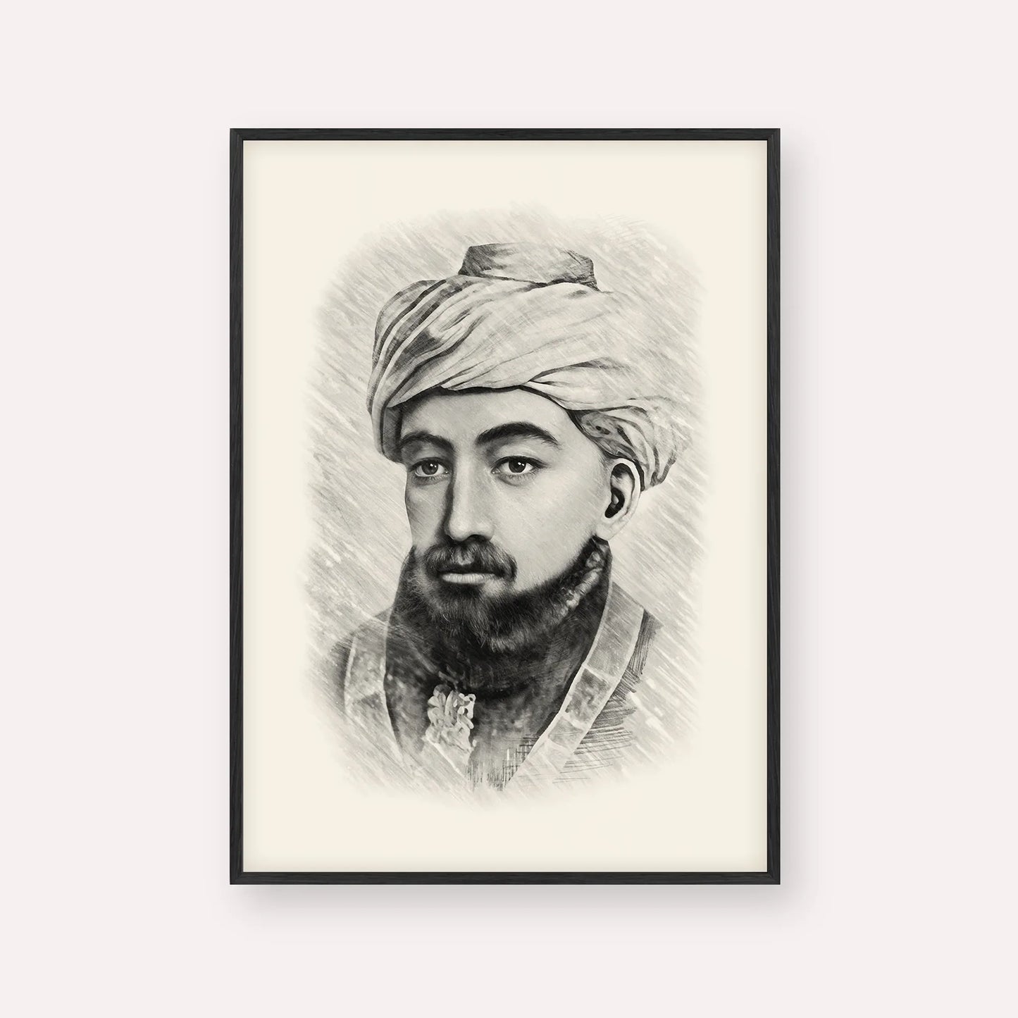 Rambam – Black & White – Black Frame Vertical | Jewish Wall Art, Gedolim Pictures