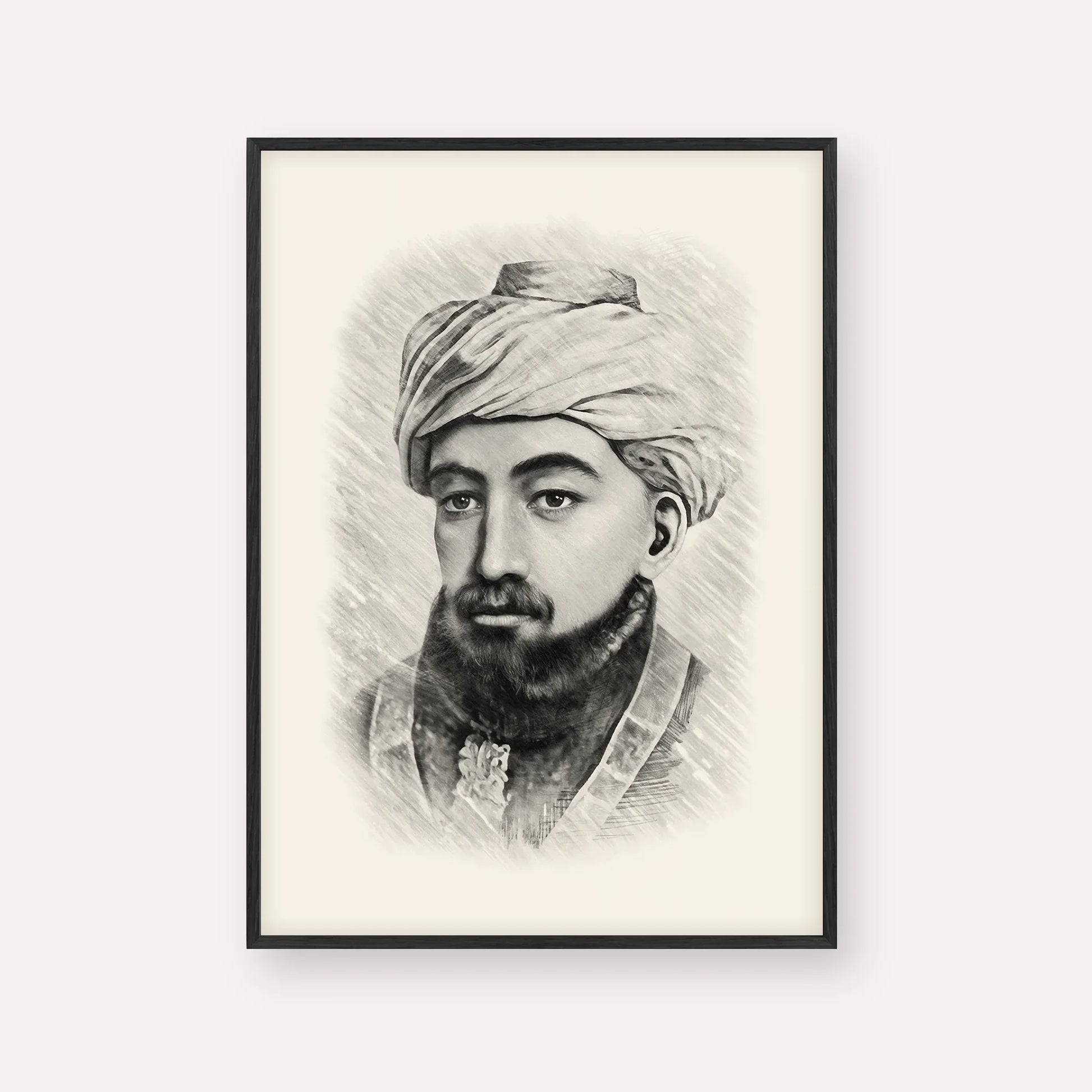 Rambam – Black & White – Black Frame Vertical | Jewish Wall Art, Gedolim Pictures