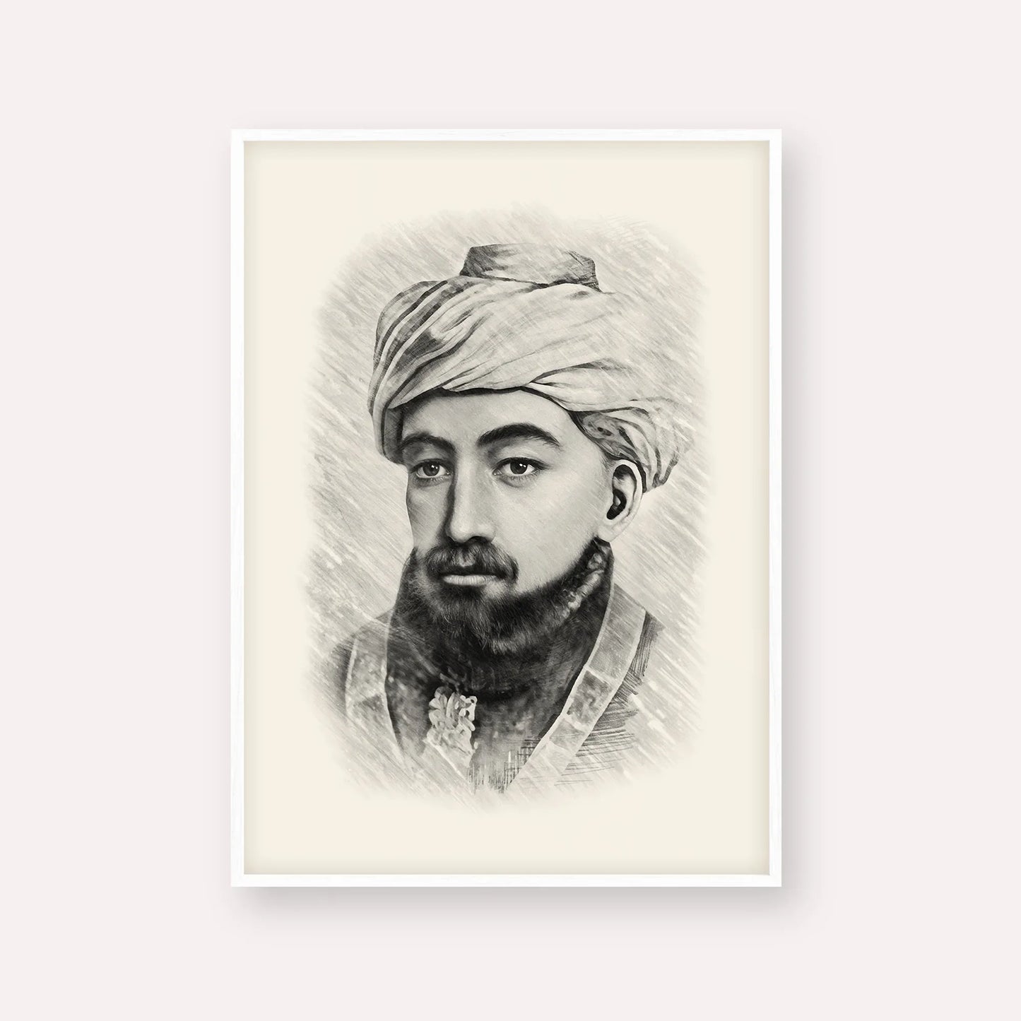 Rambam – Black & White – White Frame Vertical | Jewish Wall Art, Gedolim Pictures