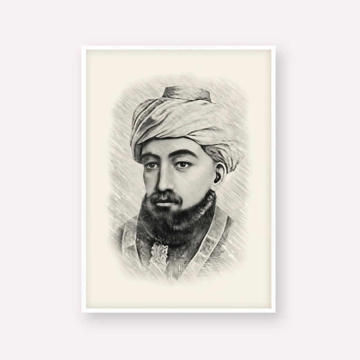 Rambam – Black & White – White Frame Vertical | Jewish Wall Art, Gedolim Pictures