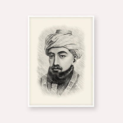 Rambam – Black & White – White Frame Vertical | Jewish Wall Art, Gedolim Pictures