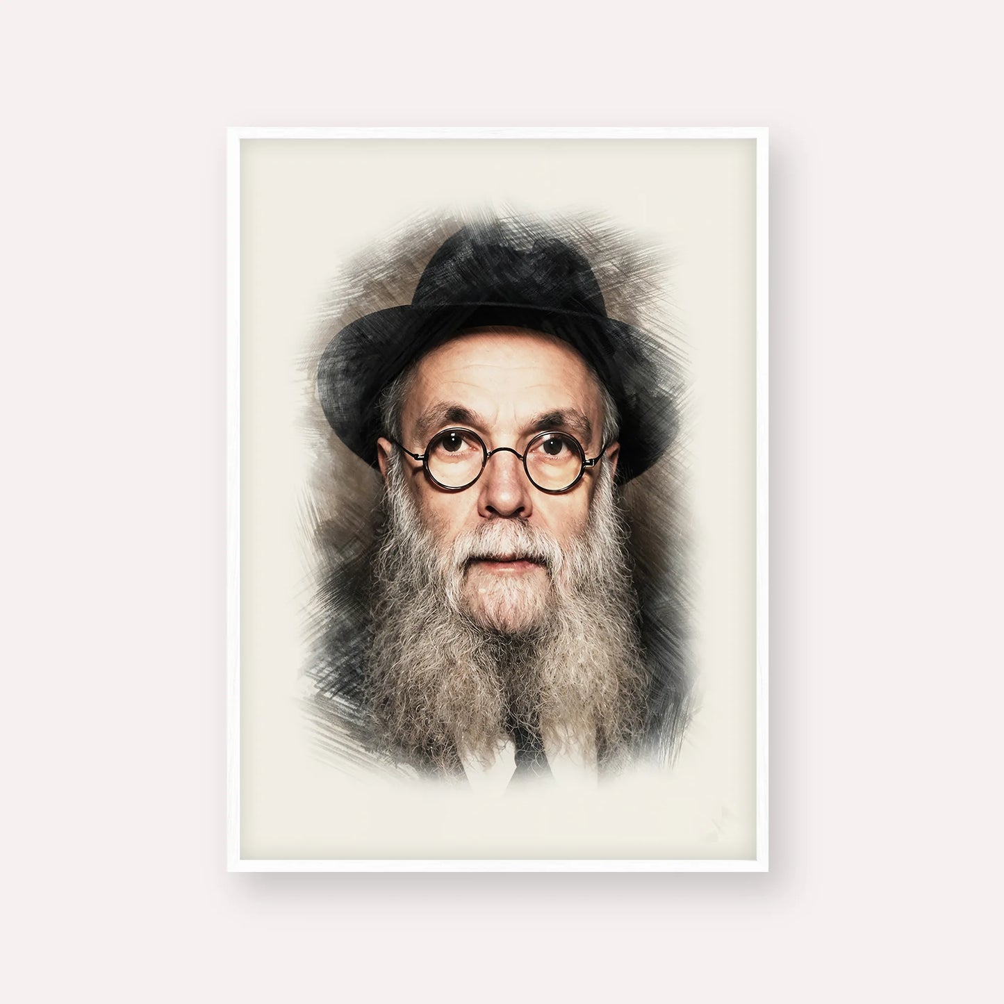 Rav Avraham Pam – White Frame Vertical | Jewish Wall Art, Gedolim Pictures