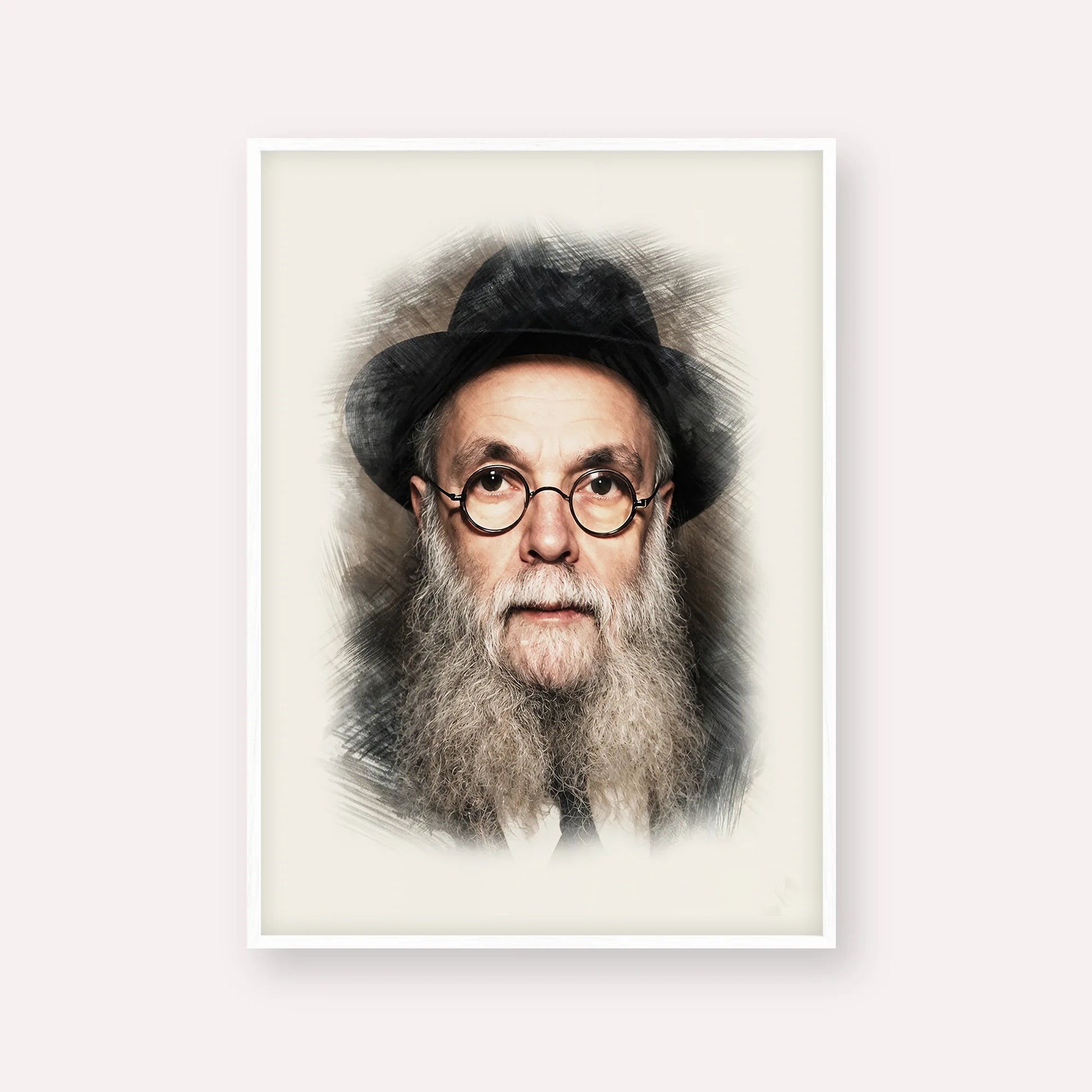 Rav Avraham Pam – White Frame Vertical | Jewish Wall Art, Gedolim Pictures