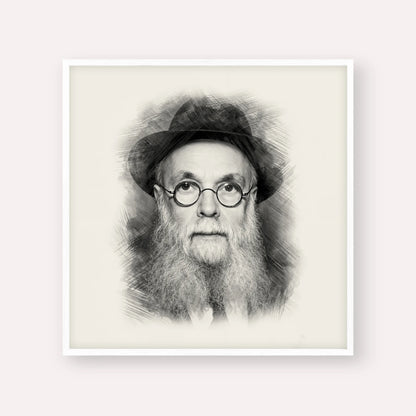 Rav Avraham Pam – Black & White – White Frame Square | Jewish Wall Art, Gedolim Pictures